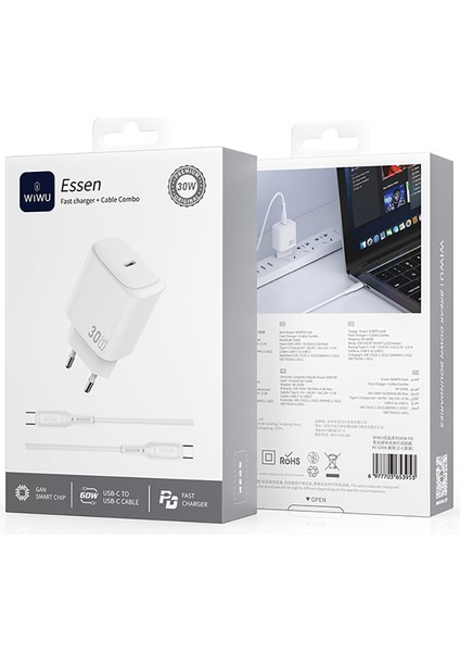WI-G008 Essen Serisi Gan Tech Pd Type-C To Type-C Pd 30W Kablolu Şarj Seti Beyaz