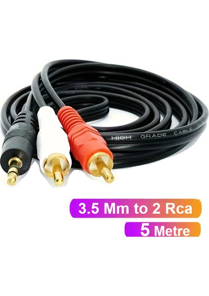 3.5 mm To 2 Rca (5 Metre) Stereo Lale To 2rca Aux Ses 2 Rca Kablosu (5 Metre)