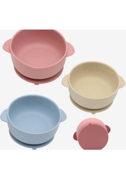 Pembe 400 ml Kapaklı Silikon Bebek Mama Kasesi - Güvenli ve Şık Beslenme Seti