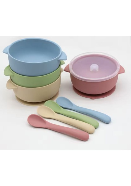 Pembe 400 ml Kapaklı Silikon Bebek Mama Kasesi - Güvenli ve Şık Beslenme Seti fiyatları