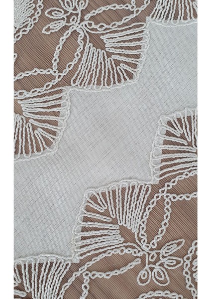 Bej Kordon Yelpaze Desenli Keten Efektli 5'li Salon Takımı