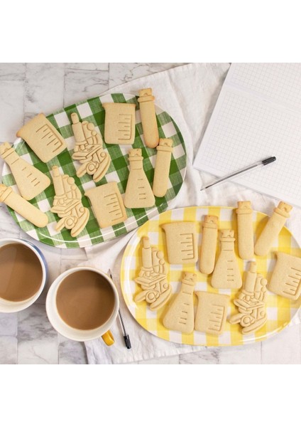 Mikroskop ve Laboratuvar Temalı Kalıp Seti, Kurabiye ve Şeker Hamuru Yapımı Için modelleri