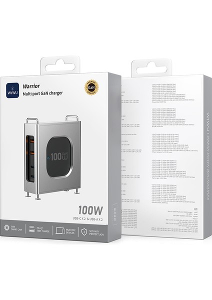 WI-G013 Warrior Serisi Gan Tech Hızlı Şarj Özellikli Şarj Başlığı 100W Siyah indirimleri