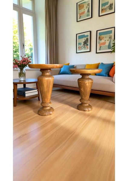 Minimalist Tasarım Masif Ahşap 2'li Yan Sehpa – Tik Renk Zigon Sehpa Seti fiyatları