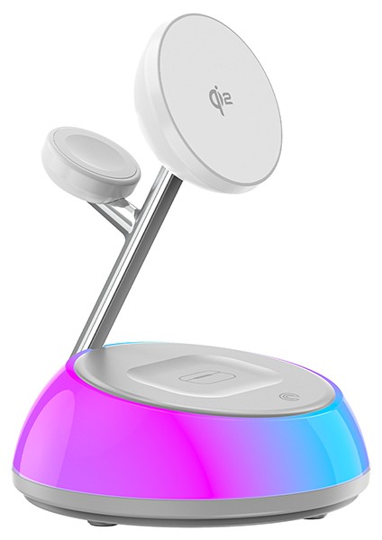 WI-W036 Qi2 3 In 1 Magnetik Hızlı Şarj Özellikli Ambiyans Işıklı Kablosuz Şarj Standı 15W Beyaz fiyatları