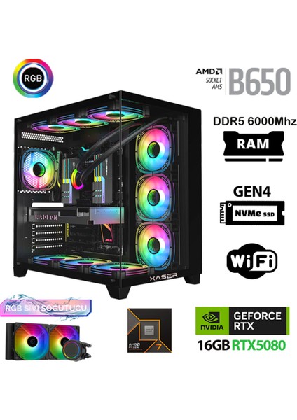 Velox X210 Ryzen 7 9700X 32GB Ddr5 Ram 1tb M.2 Nvme SSD 16GB RTX5080 Masaüstü Oyuncu Bilgisayarı