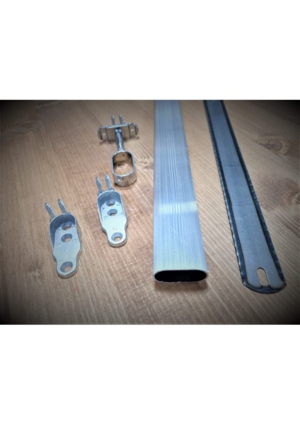 Gri Alüminyum Dolap Aski Borusu 100 Cm, 2 Adet, Flanşlar, Vida ve Ayaklı Orta Flanş ile fiyatları