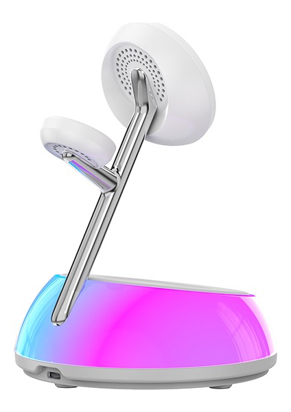 WI-W036 Qi2 3 In 1 Magnetik Hızlı Şarj Özellikli Ambiyans Işıklı Kablosuz Şarj Standı 15W Beyaz fırsatları