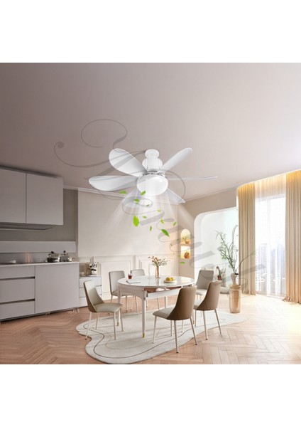 Tavan Vantilatörü LED Işık 3 Kademe Hız Modu Sessiz 52 cm Çap 6 Kanat Kumandalı Vantilatör