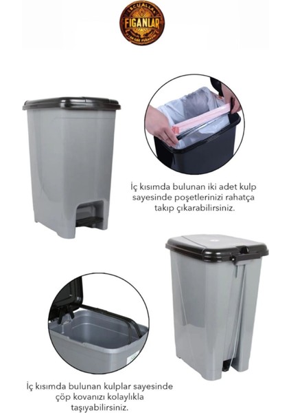 20 Lt Siyah Kapaklı Pedallı Gri Banyo ve Mutfak Çöp Kovası fırsatları