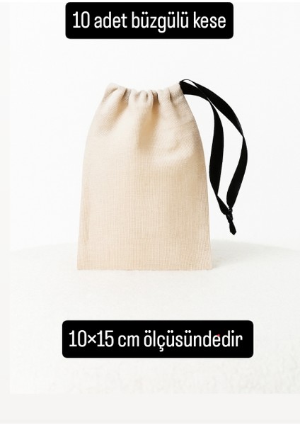 Büzgülü Ham Bez Natural Bej Renk 10×15 cm 10 Adet Bez Kese -Düğün Nişan Kına Çok Amaçlı Bez Poşet