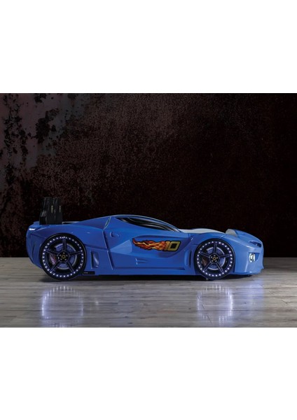 Gtm Full Arabalı Yatak Kumandalı Işık ve Ses Sistemli Çocuk Karyolası Mavi modelleri