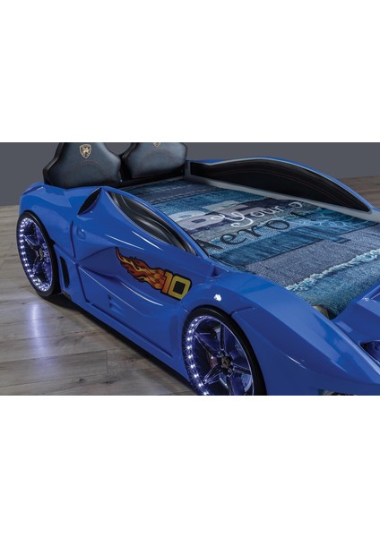 Gtm Full Arabalı Yatak Kumandalı Işık ve Ses Sistemli Çocuk Karyolası Mavi