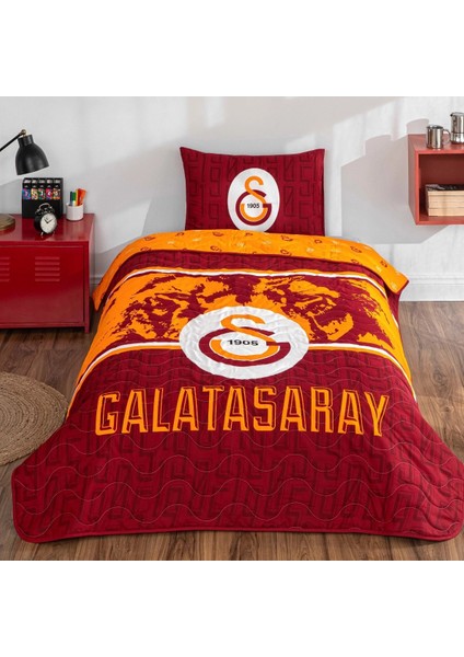 Taraftar Lisanslı Pamuklu Tek Kişilik Yatak Örtüsü Seti (160X230)-GALATASARAY Şanlı Aslan