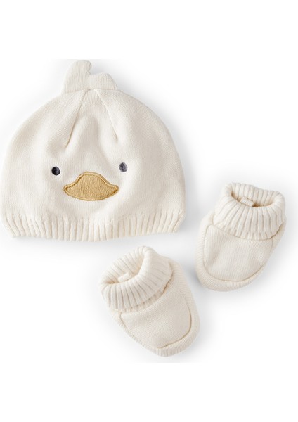 Bebek Beyaz Şapka-Ayakkabı