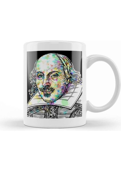 Beyaz Porselen Kupa, Shakespeare Temalı, Zarif ve Şık Tasarım