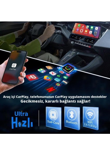 Araç Carplay Ai Box Uyumlu Kit Youtube, Netflix Android Auto (4+64) - Android 13 Video Izleme Navigasyon Uygulama Indirme modelleri
