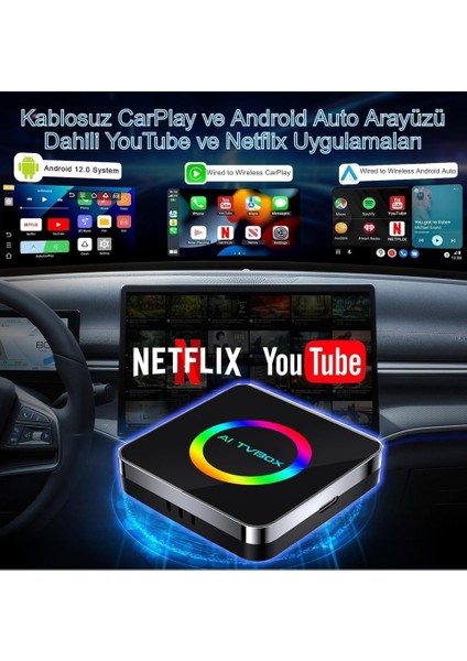 Araç Carplay Ai Box Uyumlu Kit Youtube, Netflix Android Auto (4+64) - Android 13 Video Izleme Navigasyon Uygulama Indirme fırsatları