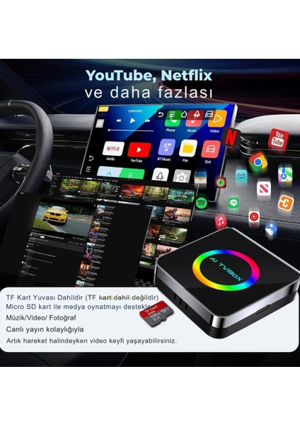 Araç Carplay Ai Box Uyumlu Kit Youtube, Netflix Android Auto (4+64) - Android 13 Video Izleme Navigasyon Uygulama Indirme indirimleri