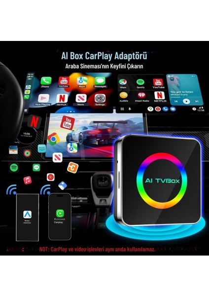 Araç Carplay Ai Box Uyumlu Kit Youtube, Netflix Android Auto (4+64) - Android 13 Video Izleme Navigasyon Uygulama Indirme
