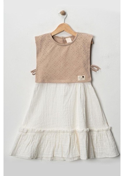 Kız Çocuk %100 Pamuklu Müslin Kumaş Crop Bluz Detaylı Elbise