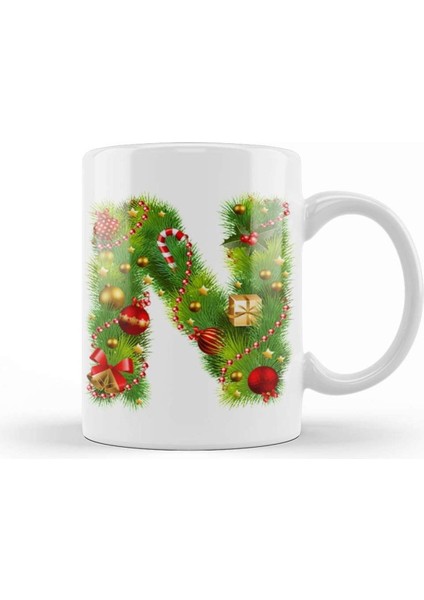 Beyaz N Harfli Porselen Yılbaşı Kupa Bardak, Şık ve Kullanışlı Tasarım