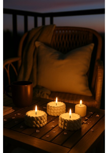 Örgü Desenli 3’lü El Yapımı Mumluk Seti – Tealight Uyumlu Modern & Doğal Dekoratif Aksesuar + Tealight Mum Hediyeli fiyatları