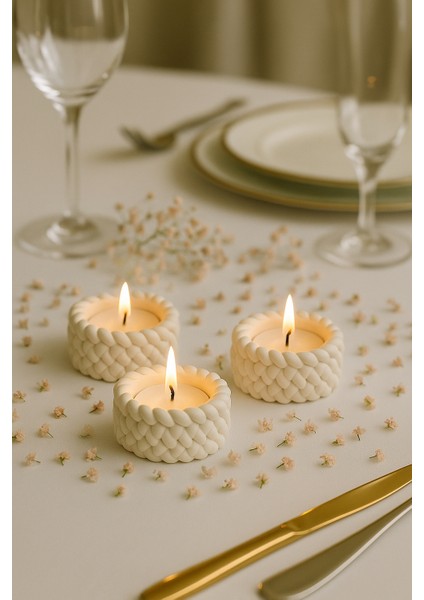 Örgü Desenli 3’lü El Yapımı Mumluk Seti – Tealight Uyumlu Modern & Doğal Dekoratif Aksesuar + Tealight Mum Hediyeli fırsatları