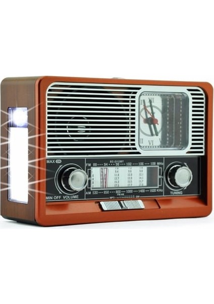 Şarjlı Nostalji Görünümlü Dijital Masa Saati Radio Bluetooth-Fm-Mp3 Fener Işıldak Açık Kahve fiyatları