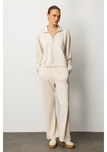 Kadın Modal Uzun Kollu Yarım Fermuarlı Bol Paça Takım fiyatları