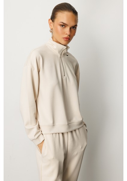 Kadın Modal Uzun Kollu Yarım Fermuarlı Bol Paça Takım modelleri