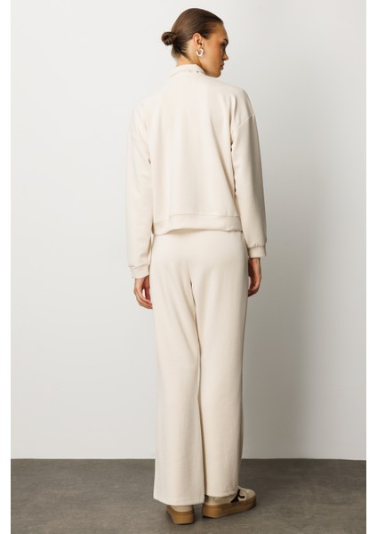 Kadın Modal Uzun Kollu Yarım Fermuarlı Bol Paça Takım