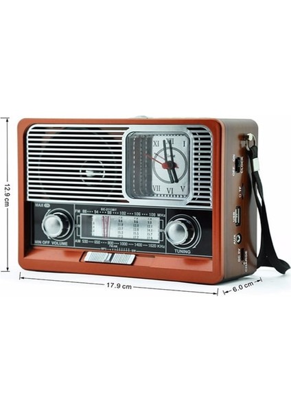 Şarjlı Nostalji Görünümlü Dijital Masa Saati Radio Bluetooth-Fm-Mp3 Fener Işıldak Açık Kahve indirimleri