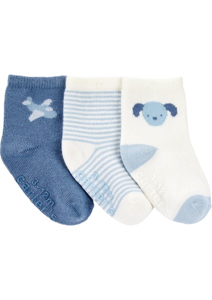 Erkek Bebek Desenli 3lü Çorap