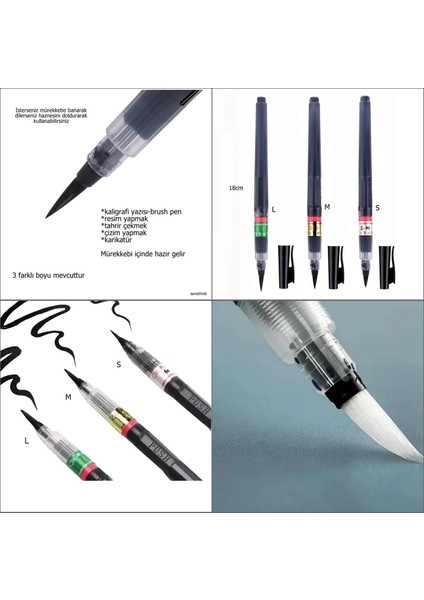 Brush Pen, Hazneli Fırça Uçlu Kalem, Çini, Seramik, Tahrir Fırçası, Çizim Fırça, 1 Adet-S modelleri