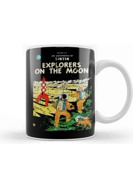 Moonlu Macera Tasarımlı Porselen Kupa Bardak, Vintage Stil