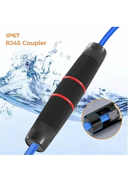 Su Geçirmez IP67 RJ45 Dişi Dişi Ethernet Kablo Birleştirici Cat6 Cat7 Uyumlu
