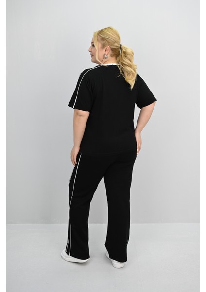 Kadın Büyük Beden Kısa Kollu Nakış Işleme Detaylı Bol Paça Eşofman Takımı 8191-25 fırsatları