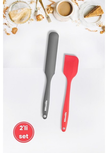2’li Pasta Spatula Seti, Silikon Yanmaz Yapışmaz Spatula ve Çikolata Krema Reçel Sıvama Bıçağı Seti