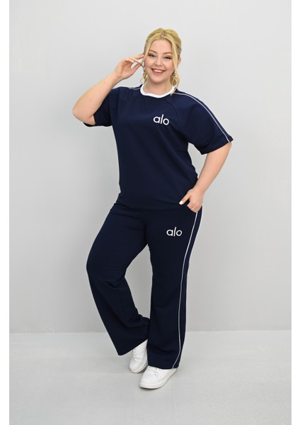 Kadın Büyük Beden Kısa Kollu Nakış Işleme Detaylı Bol Paça Eşofman Takımı 8191-25 fiyatları