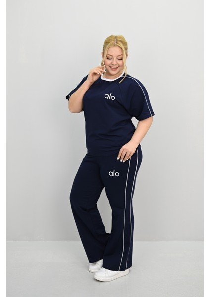 Kadın Büyük Beden Kısa Kollu Nakış Işleme Detaylı Bol Paça Eşofman Takımı 8191-25 fırsatları