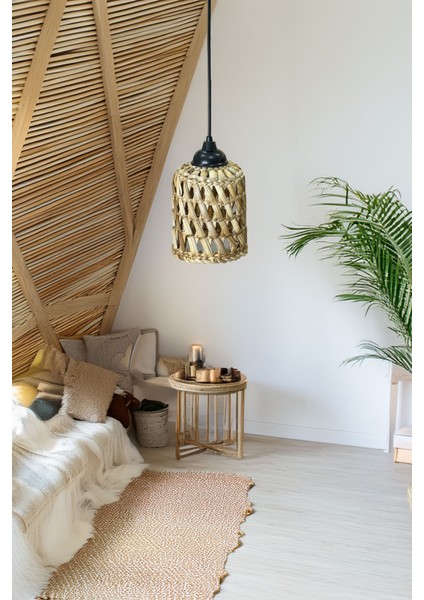 El Yapımı Doğal Hasır Avize, Özel Tasarım, Şık ve Sıcak Atmosfer Sağlar. fırsatları