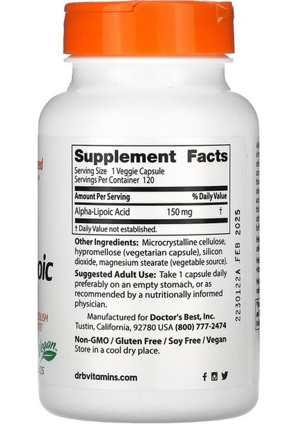 Alpha-Lipoic Acid 150, 150 Mg, 120 Veggie Caps fiyatları