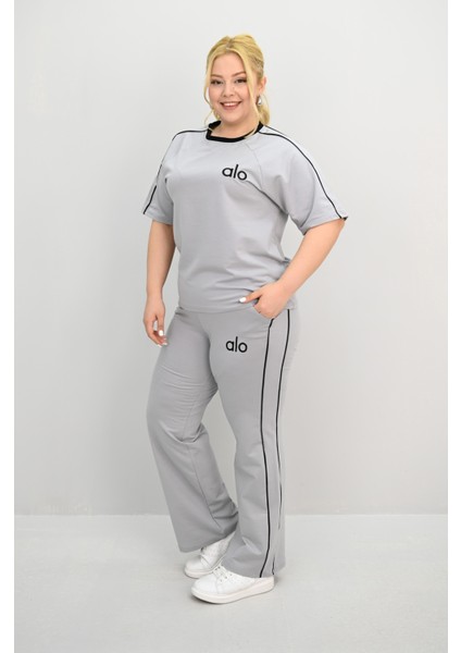 Kadın Büyük Beden Kısa Kollu Nakış Işleme Detaylı Bol Paça Eşofman Takımı 8191-25 fiyatları