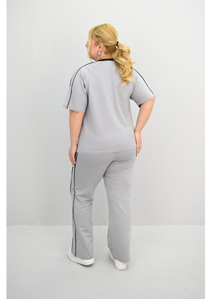 Kadın Büyük Beden Kısa Kollu Nakış Işleme Detaylı Bol Paça Eşofman Takımı 8191-25 fırsatları