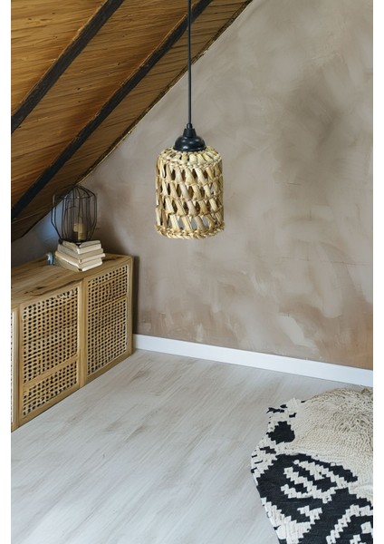 El Yapımı Doğal Hasır Avize, Özel Tasarım, Şık ve Sıcak Atmosfer Sağlar.