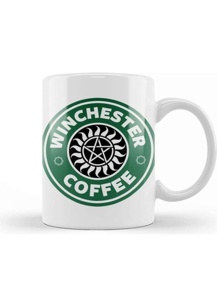 Beyaz Porselen Winchester Temalı Kupa Bardak, Şık ve Dayanıklı Tasarım