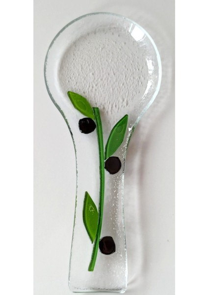 El Yapımı Zeytin Desenli Cam Kaşıklık, Şık ve Doğal Tasarım