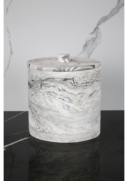 Mermer Desenli Beton Çöp Kovası Banyo Mutfak Tuvalet Wc 18 cm 4 Litre