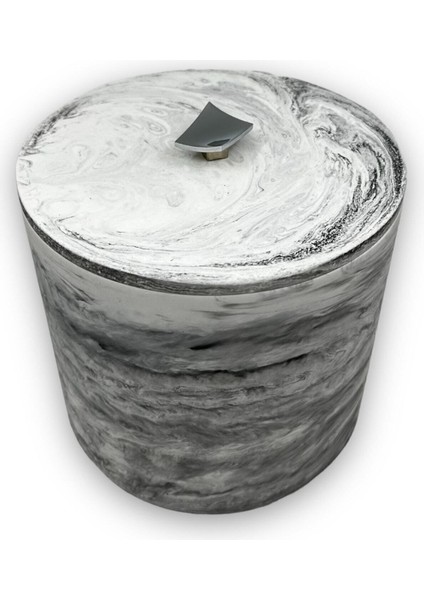 Mermer Desenli Beton Çöp Kovası Banyo Mutfak Tuvalet Wc 18 cm 4 Litre